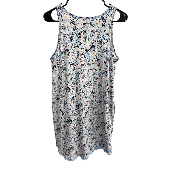 Crown & Ivy Womens Floral Sleeveless Shift Dress Sz L Blue Pink Cotton Blend - Picture 2 of 11